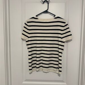 H&M Black and Cream Striped Short Sleeve Top